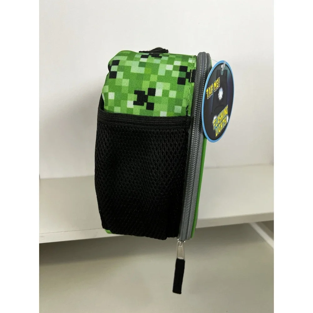 Minecraft Adventure Mode Flashing Lights Insulated Lunch Bag Green Black